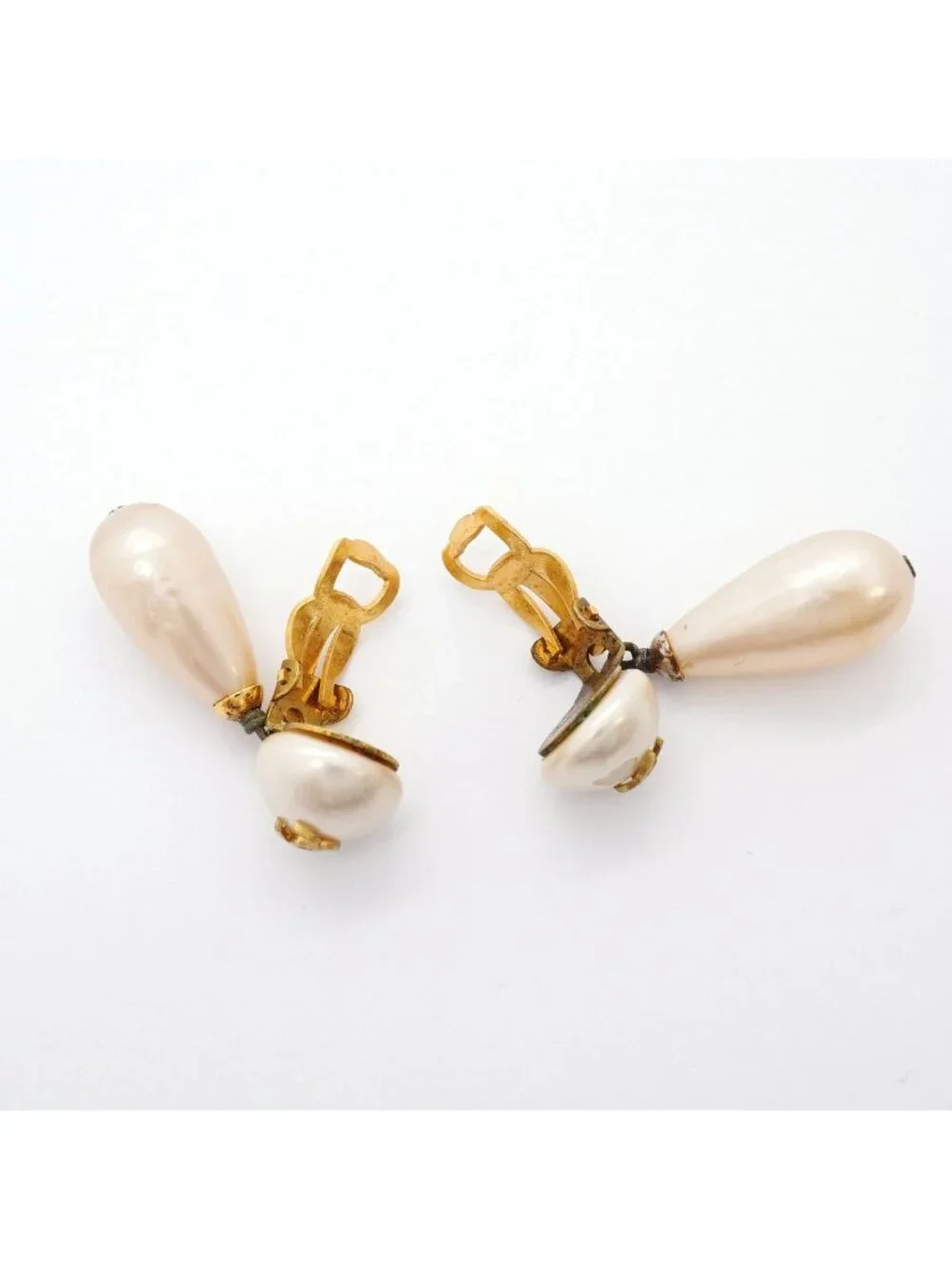 Chanel Earrings Vintage CC Logo Gold Plated Faux Pearl